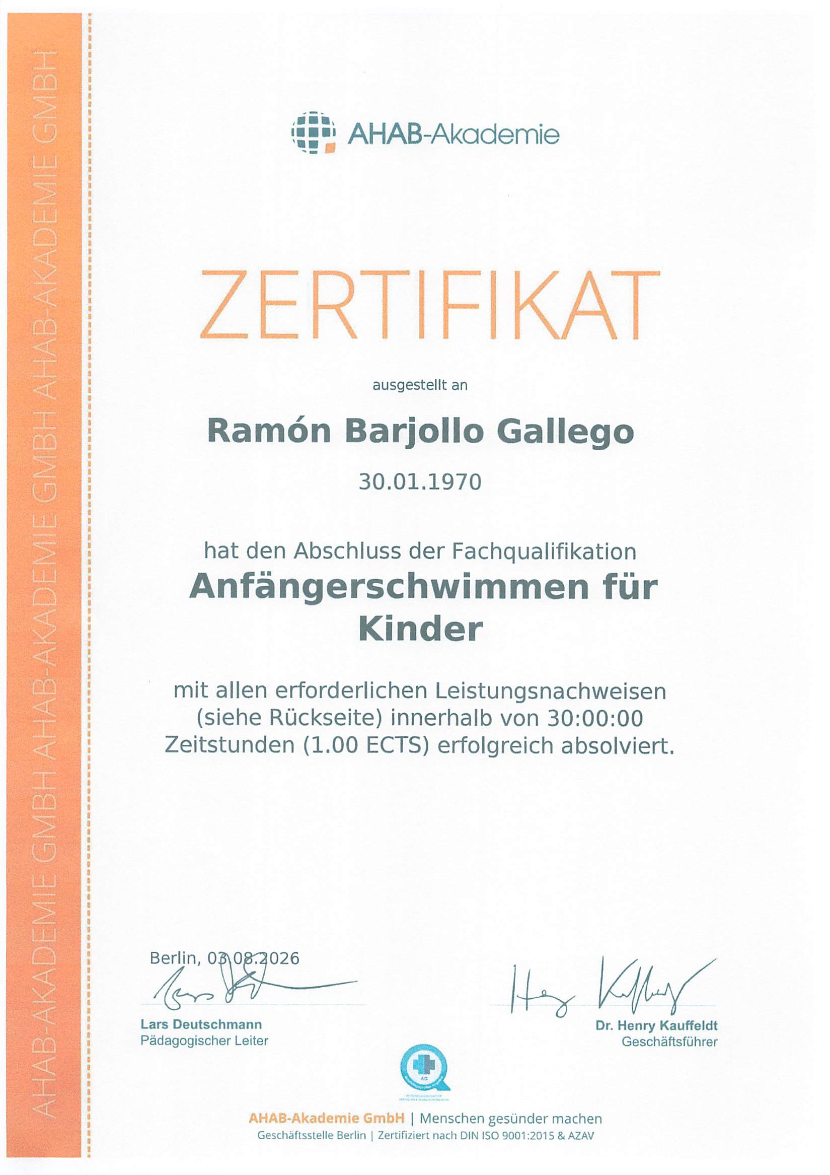 Zertifikat Fitness Gesundheit